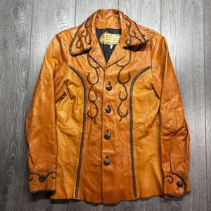 Vintage Handcrafted Mens Large Jacket Brown Suede Leather Western Mexico 42